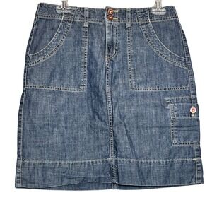 GH Bass Denim Cargo Skirt Womens Size 2 Blue Cotton Pockets